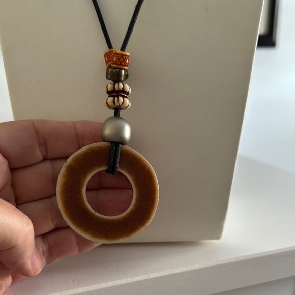 Long, Earth Toned Statement Necklace with Tribal Vibes - Picture 3 of 5